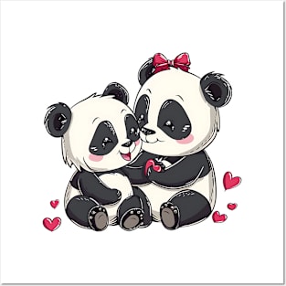 Valentine Cartoon Panda Bear Couple Posters and Art